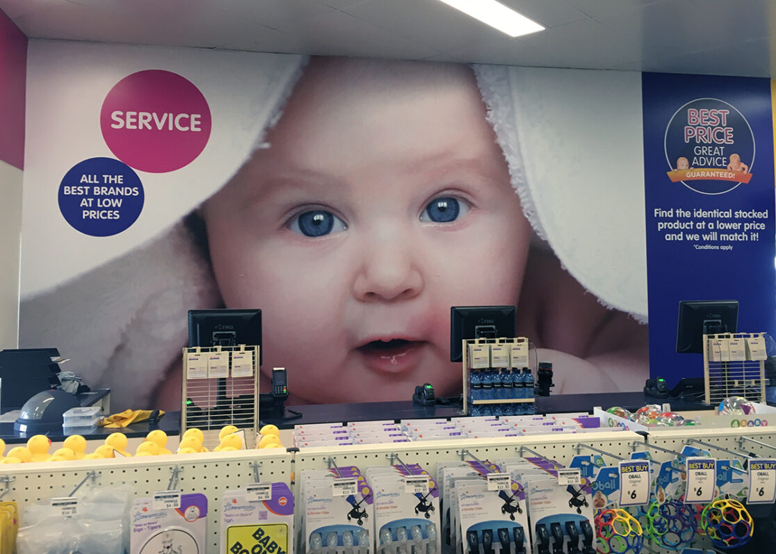 Baby Bunting service desk before rebrand Aspley